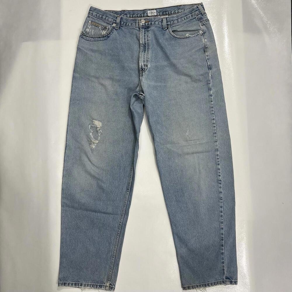 Calvin Klein Men's Jeans Carpenter Straight Leg Stonewash Size 38 STAINS